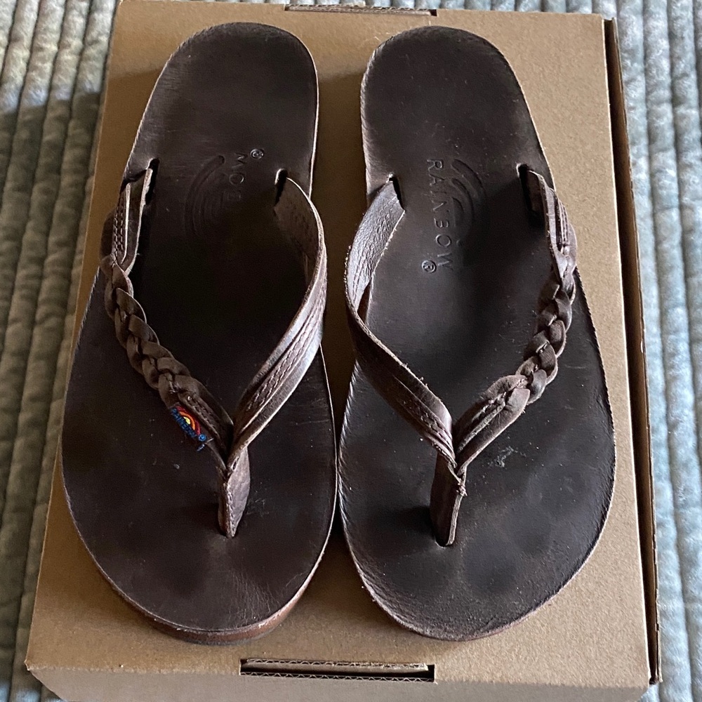 Rainbow Dark Brown Braided Sandals